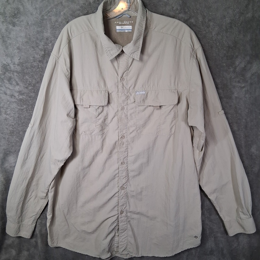 Columbia Silver Ridge Long Sleeve Shirt Men Size XLT Khaki Beige Ripstop Vented
